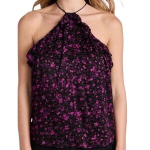 NWT RAMY BROOK Pippin Black & Pink  Ruffle Detail Halter Top Size Small